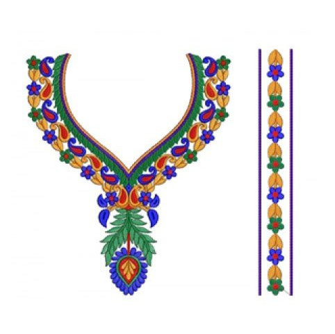 Long Ballgown Neck Embroidery Design