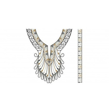 Neck & Sleeve Aari Stitch Style Flat Embroidery Design 23068