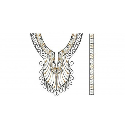 Neck & Sleeve Aari Stitch Style Flat Embroidery Design 23068