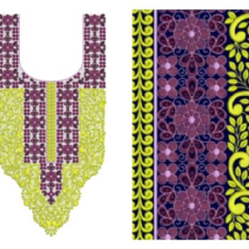 Small Flower With Stylist Neck Embroidery Design 23309