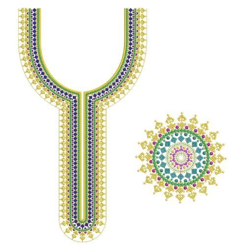 colorful long Panjabi neckline embroidery design